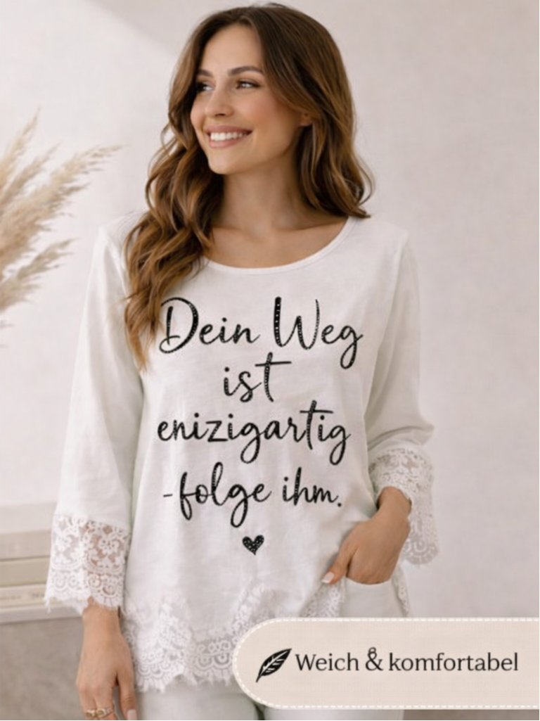 ✨ Statement Shirt mit Spitze & Strass ✨Dein Weg ist einzigartig – folge ihm 🤍