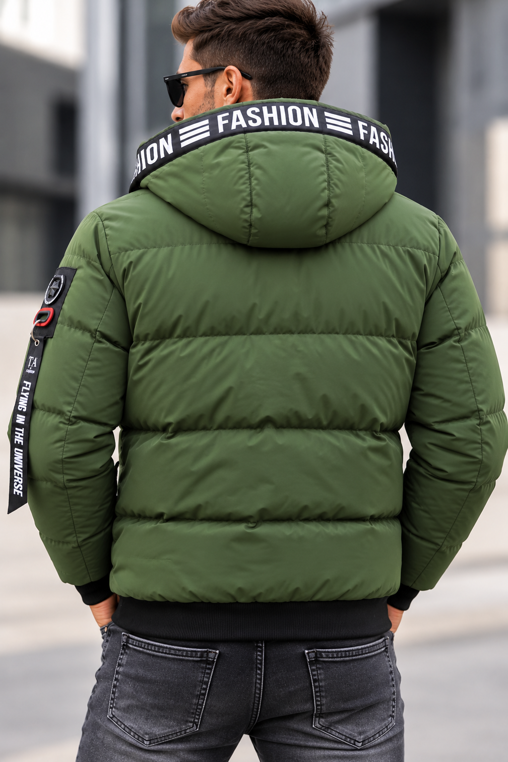 Herren Winterjacke Steppjacke mit Kapuze – Khaki/Olive – M bis 3XL