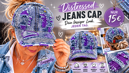 🧢 Distressed Jeans Cap – Dein lässiger Statement-Look 💜