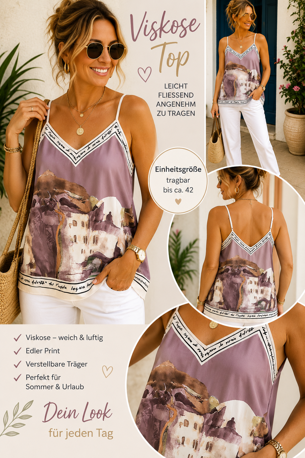 Viskose-Top mit mediterranem Print