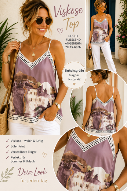 Viskose-Top mit mediterranem Print
