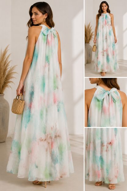 ✨ Aquarell-Maxikleid mit Schleife hinten ✨