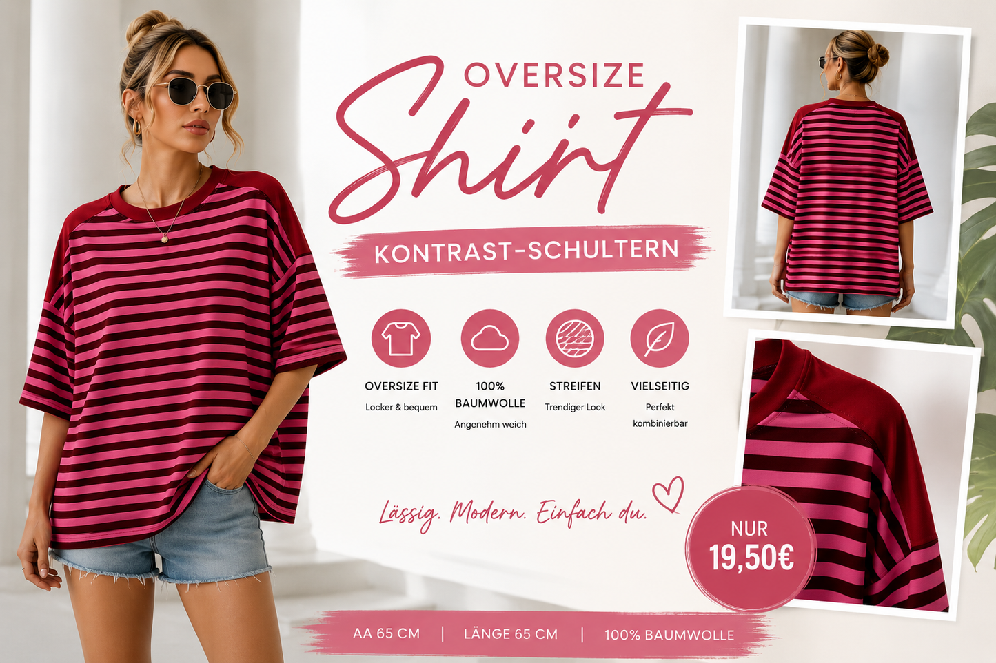 🌸 Oversize Shirt mit Kontrast-Schulterpartie 🌸