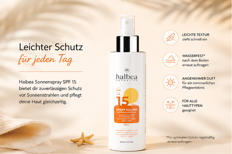 ☀️🌴 HALBEA Sonnenspray SPF 15 – Sommer auf deiner Haut 🌴☀️