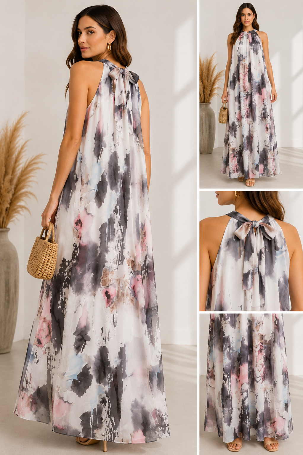 ✨ Aquarell-Maxikleid mit Schleife hinten ✨