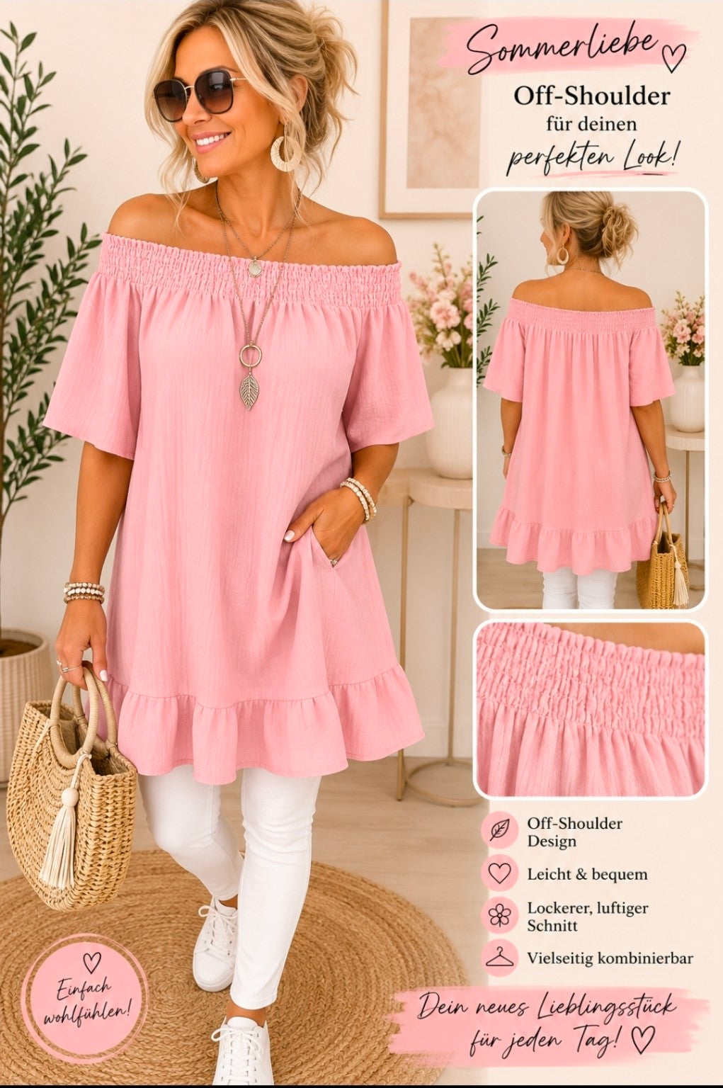Off-Shoulder Bluse mit Volant – Luftig & Feminin