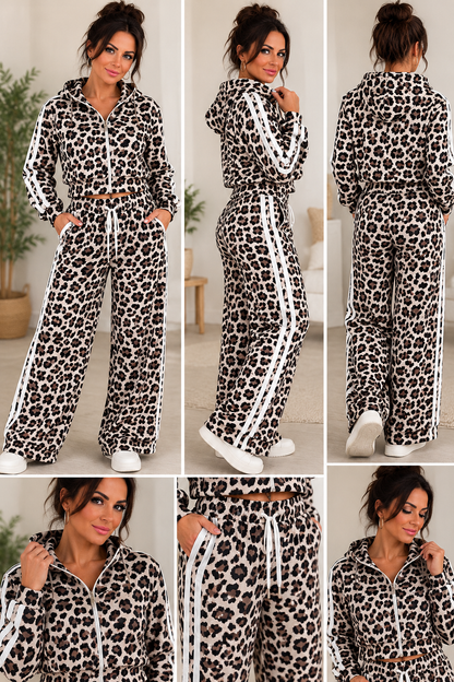 Leo 2-Teiler mit Kapuzenjacke & Wide-Leg-Hose – Sporty Chic