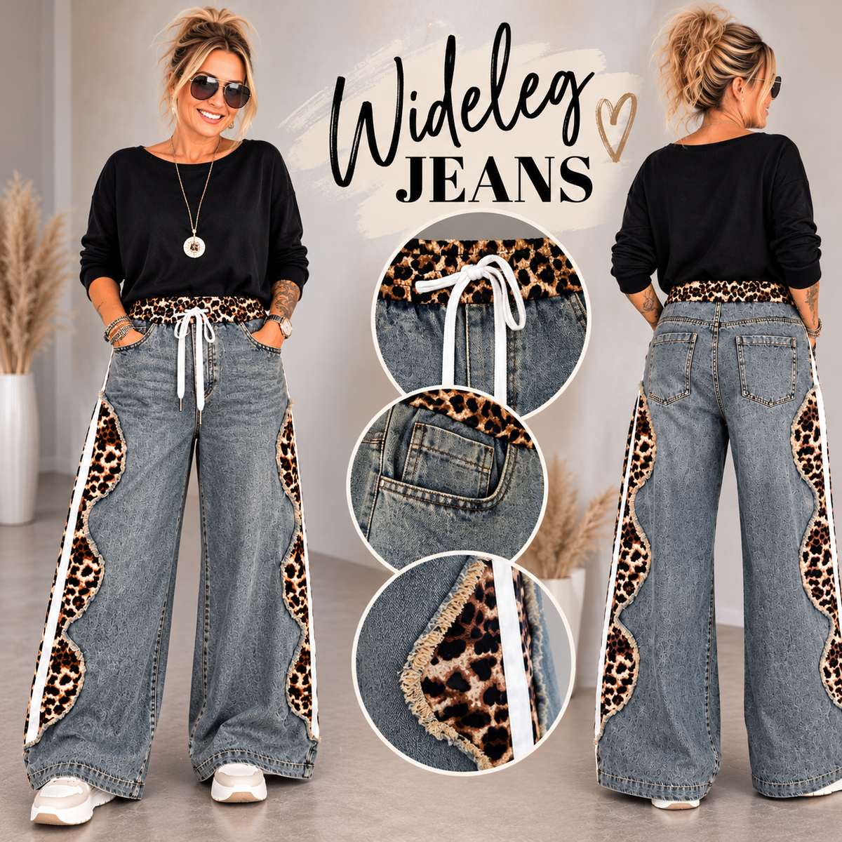 Wide Leg Jeans mit Leo-Details
