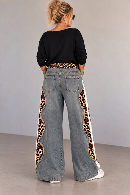 Wide Leg Jeans mit Leo-Details