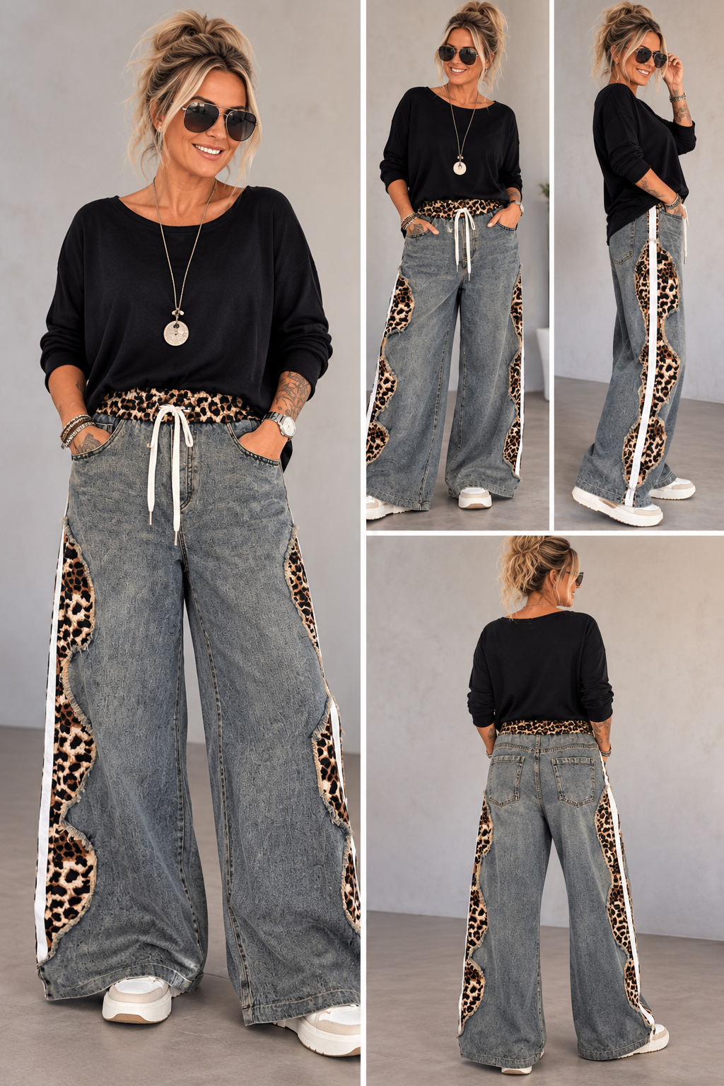 Wide Leg Jeans mit Leo-Details