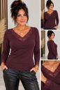 Damen Langarmshirt mit Spitze – Eleganter V-Ausschnitt – 3 Farben