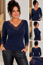 Damen Langarmshirt mit Spitze – Eleganter V-Ausschnitt – 3 Farben