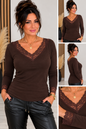 Damen Langarmshirt mit Spitze – Eleganter V-Ausschnitt – 3 Farben