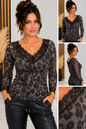 Damen Langarmshirt mit Spitze & Leo-Print – Elegantes Cashmere-Feeling