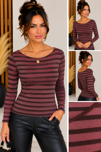 Damen Cashmere Langarmshirt mit Streifen – Rundhals – verschiedene Farben