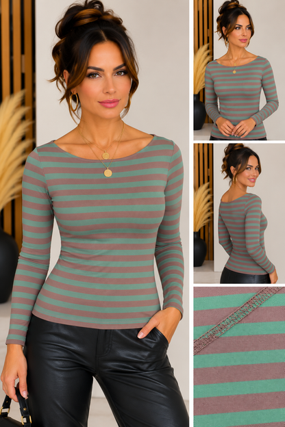 Damen Cashmere Langarmshirt mit Streifen – Rundhals – verschiedene Farben
