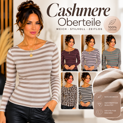 Damen Cashmere Langarmshirt mit Streifen – Rundhals – verschiedene Farben