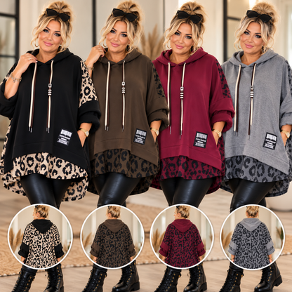 Curvy Oversize Hoodie mit Leo-Print – Lagenlook | 4 Farben
