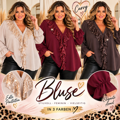 ✨ Curvy Glamour Bluse mit Pailletten-Volants – Made in Italy