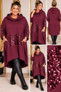Curvy Longhoodie mit Pailletten & Kapuze – Oversize Hoodie-Kleid | Vokuhila