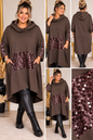 Curvy Longhoodie mit Pailletten & Kapuze – Oversize Hoodie-Kleid | Vokuhila