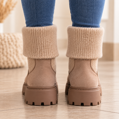Damen Winterboots 2-in-1 mit Strickschaft | Taupe | Gr. 36–41