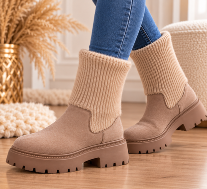 Damen Winterboots 2-in-1 mit Strickschaft | Taupe | Gr. 36–41