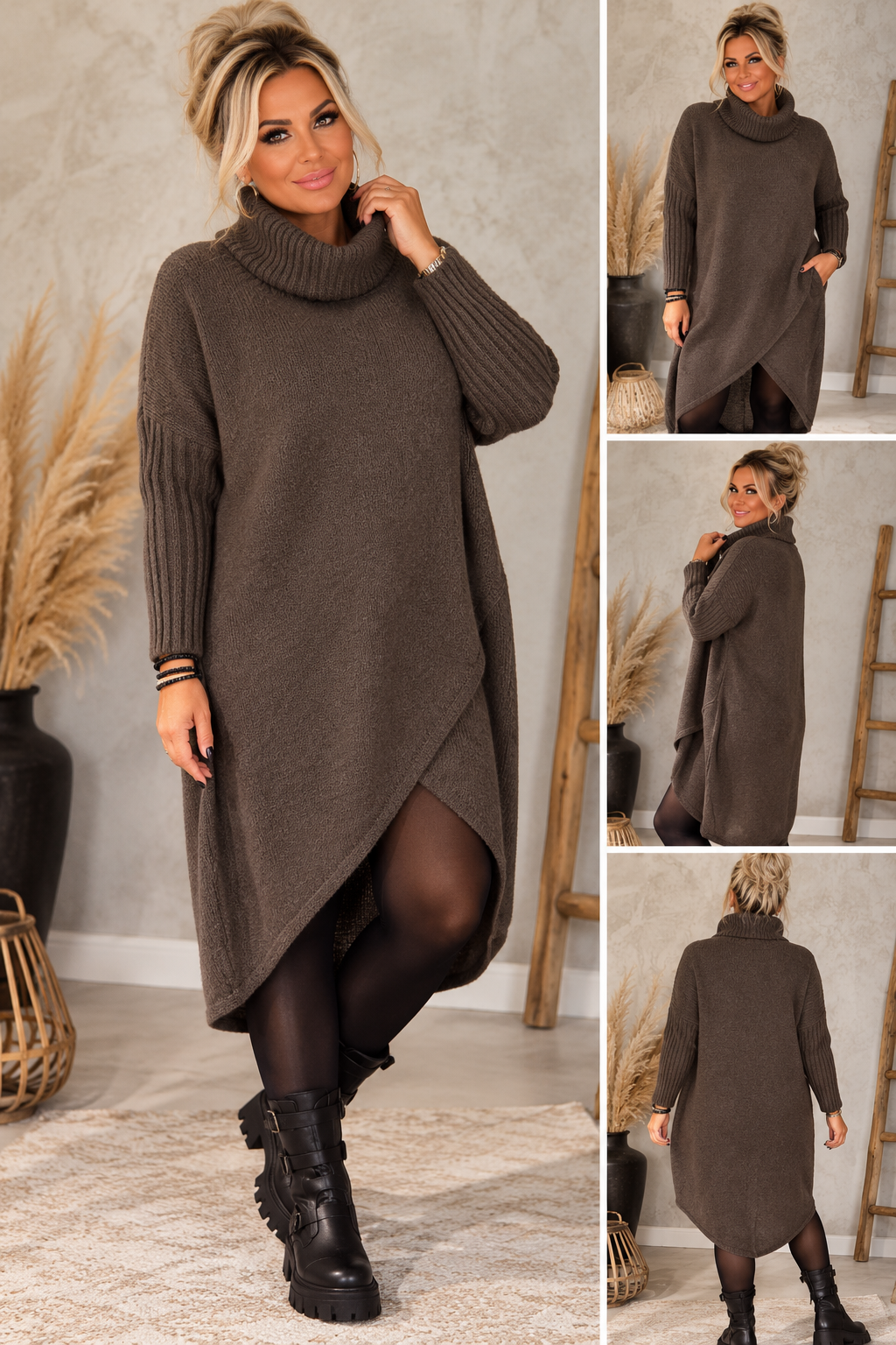 BELLA – Kuscheliges Rollkragen-Strickkleid im Wickellook