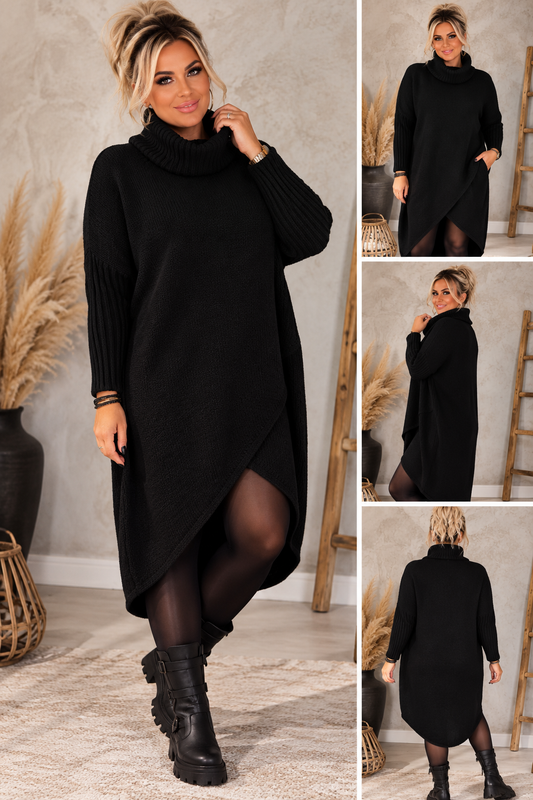 BELLA – Kuscheliges Rollkragen-Strickkleid im Wickellook