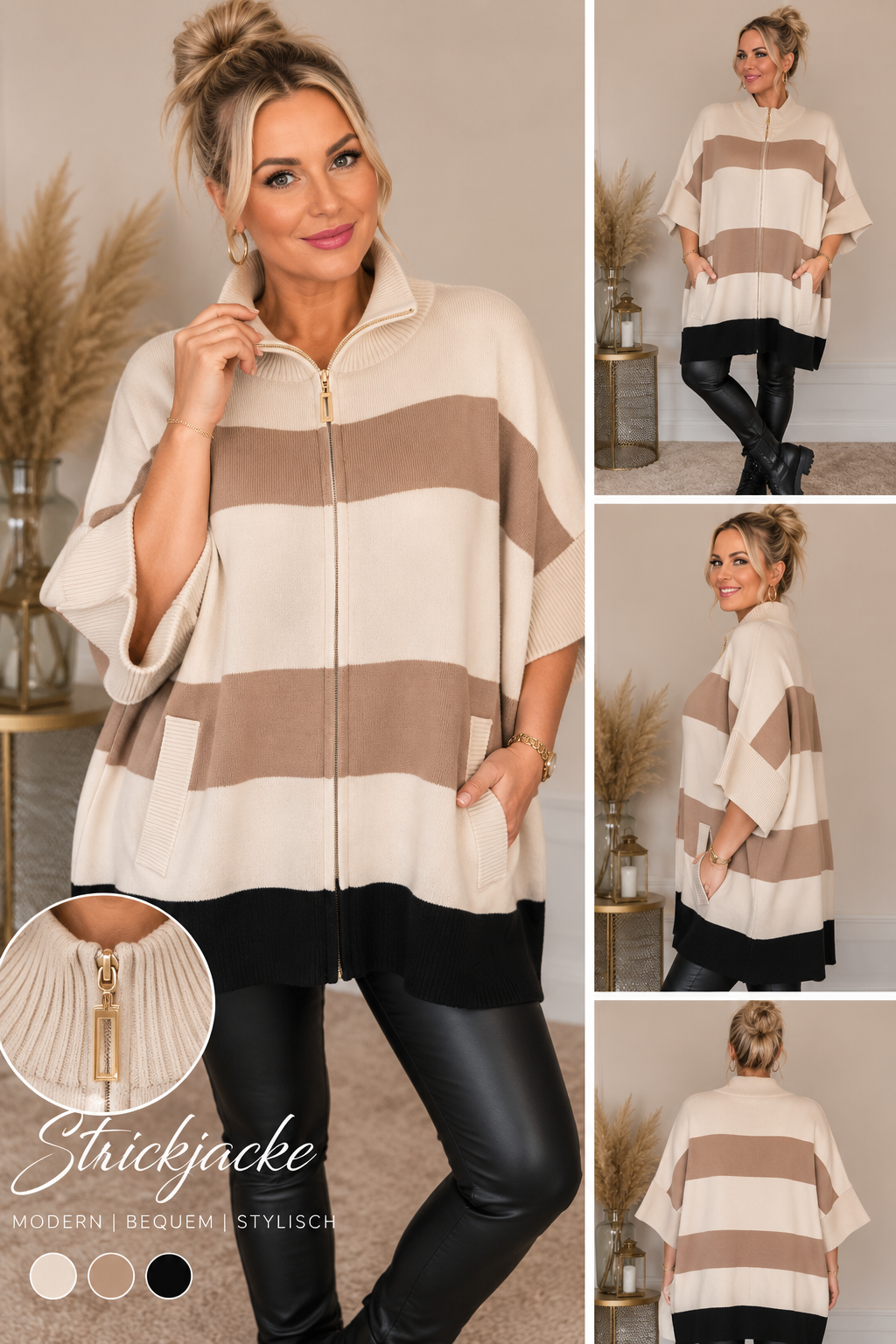 MILA – Oversize Strickjacke mit Reißverschluss – 3 Farben