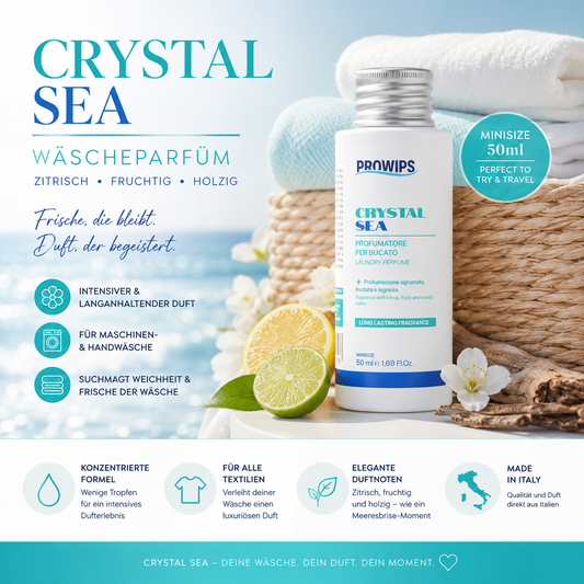 Prowips Mare di Cristallo Waschmaschinen-Duft 50ml und 500ml - Ultrafrischer Maritimer Duft für Handtücher Bettwäsche & Alltagskleidung