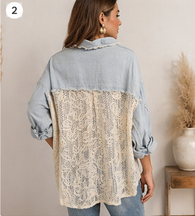 Jeansbluse „Lace Denim Chic“ – by Sexy Woman