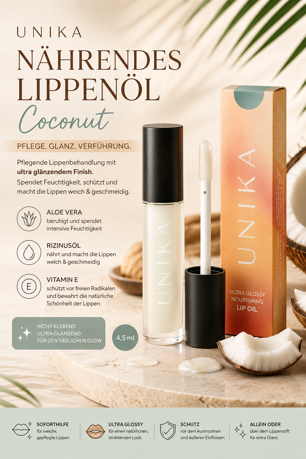 UNIKA Nährendes Lippenöl „Coconut“ – 4,5 ml