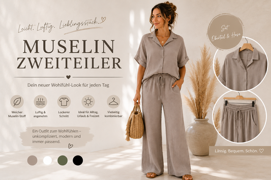 🌿 Muselin-Zweiteiler – Luftig, leicht & bequem