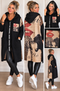 Oversize Longmantel mit Kapuze & Statement-Print – Made in Italy