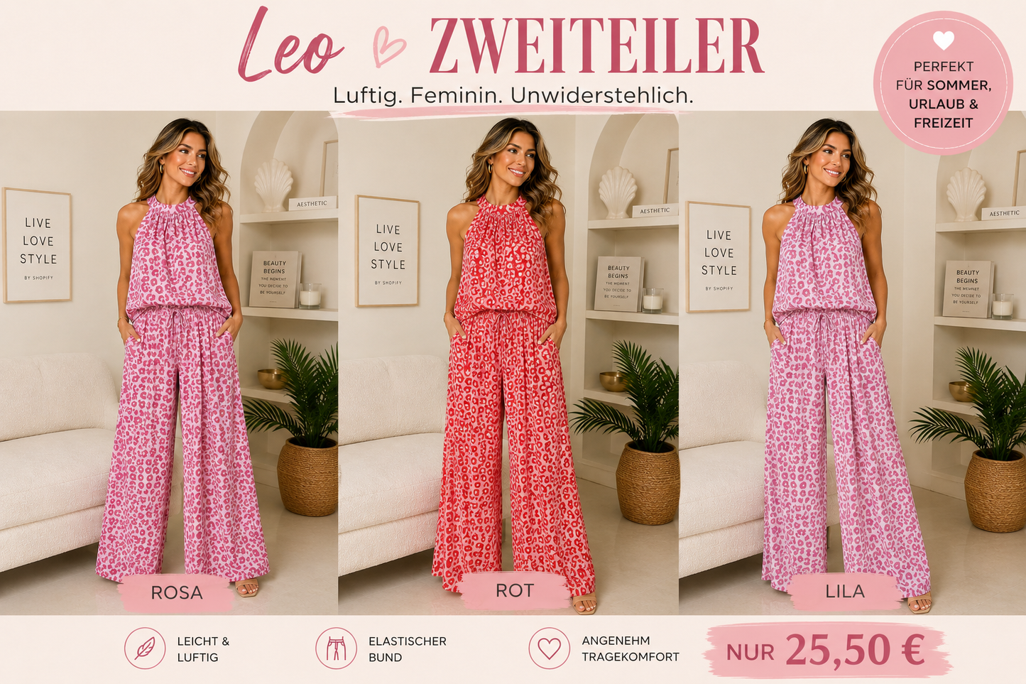 💖 Leo-Zweiteiler Rosa – Luftig, Modern & Absolut Bequem 💖