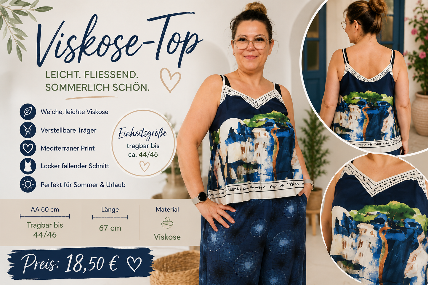 Viskose-Top mit mediterranem Print
