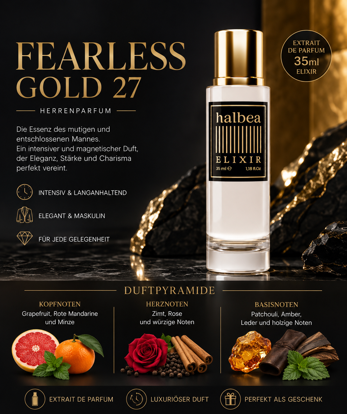 Fearless Gold 27 - Herrenparfum 35ml Elixir  – der Duft für Männer, die nicht um Erlaubnis fragen.