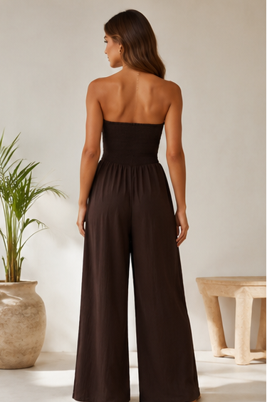 Eleganter Bandeau Jumpsuit aus Viskosemischung – Marineblau oder Braun