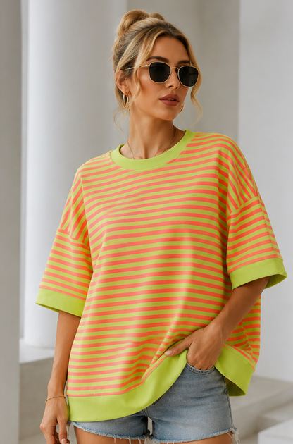 Oversize Kurzarm-Sweatshirt – Streifenliebe trifft Komfort