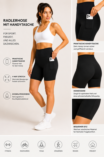 📱 Radlerhose mit Handytasche – Dein perfekter Begleiter für Alltag & Sport! 🖤