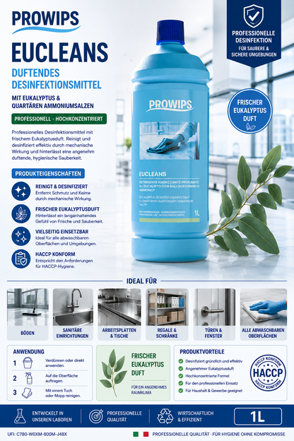ProWips Eucleans – Duftendes Desinfektionsmittel mit Eukalyptus (1 L)
