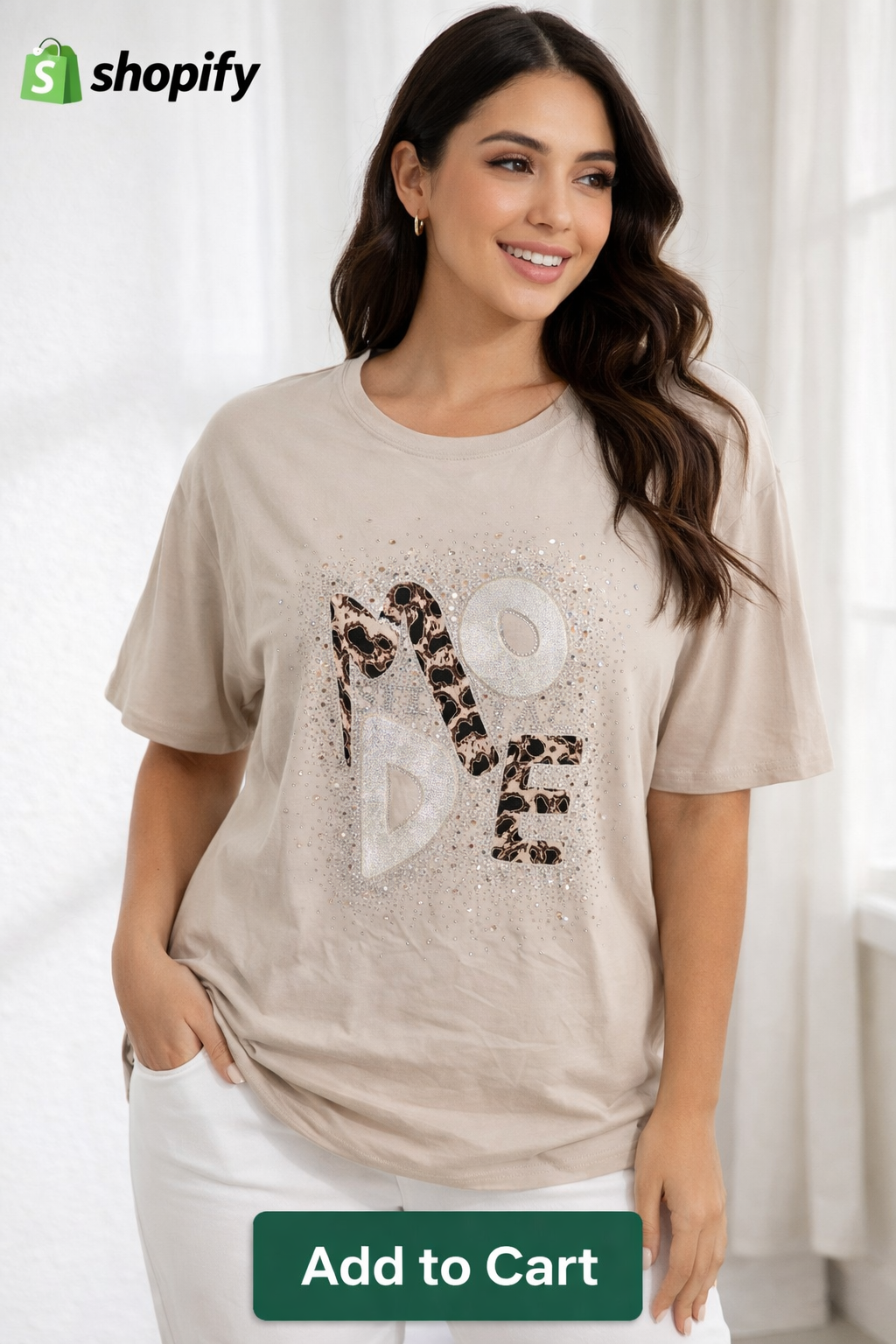 🌟 MODE T-Shirt – Oversize Statement Shirt mit Glitzer & Leo-Print 🌟