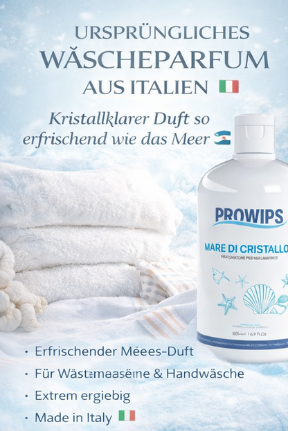 Prowips Mare di Cristallo Waschmaschinen-Duft 50ml und 500ml - Ultrafrischer Maritimer Duft für Handtücher Bettwäsche & Alltagskleidung