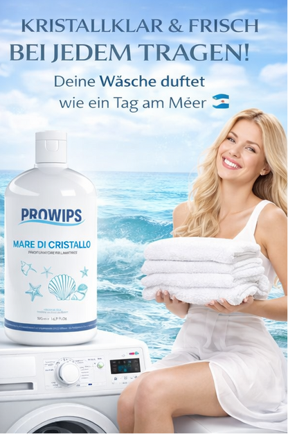 Prowips Mare di Cristallo Waschmaschinen-Duft 50ml und 500ml - Ultrafrischer Maritimer Duft für Handtücher Bettwäsche & Alltagskleidung