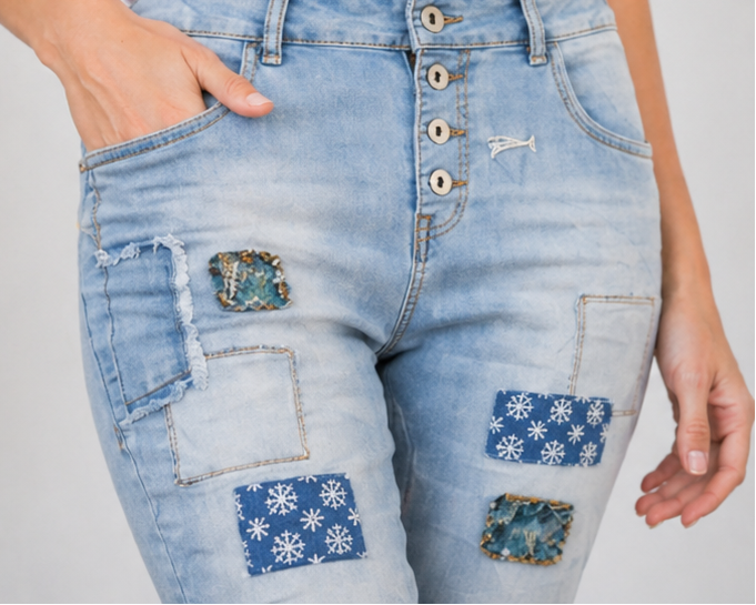 Karostar Capri Jeans – Patchwork Style mit Charakter 💙