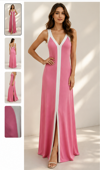 Maxikleid „Summer Glow“ – Braun/Weiß 🤎✨