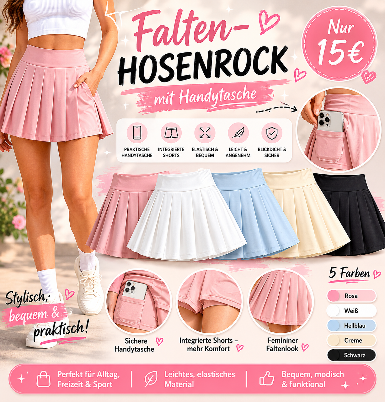 Falten-Hosenrock mit Handytasche