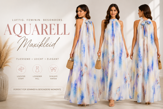 ✨ Aquarell-Maxikleid mit Schleife hinten ✨