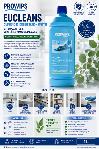 ProWips Eucleans – Duftendes Desinfektionsmittel mit Eukalyptus (1 L)